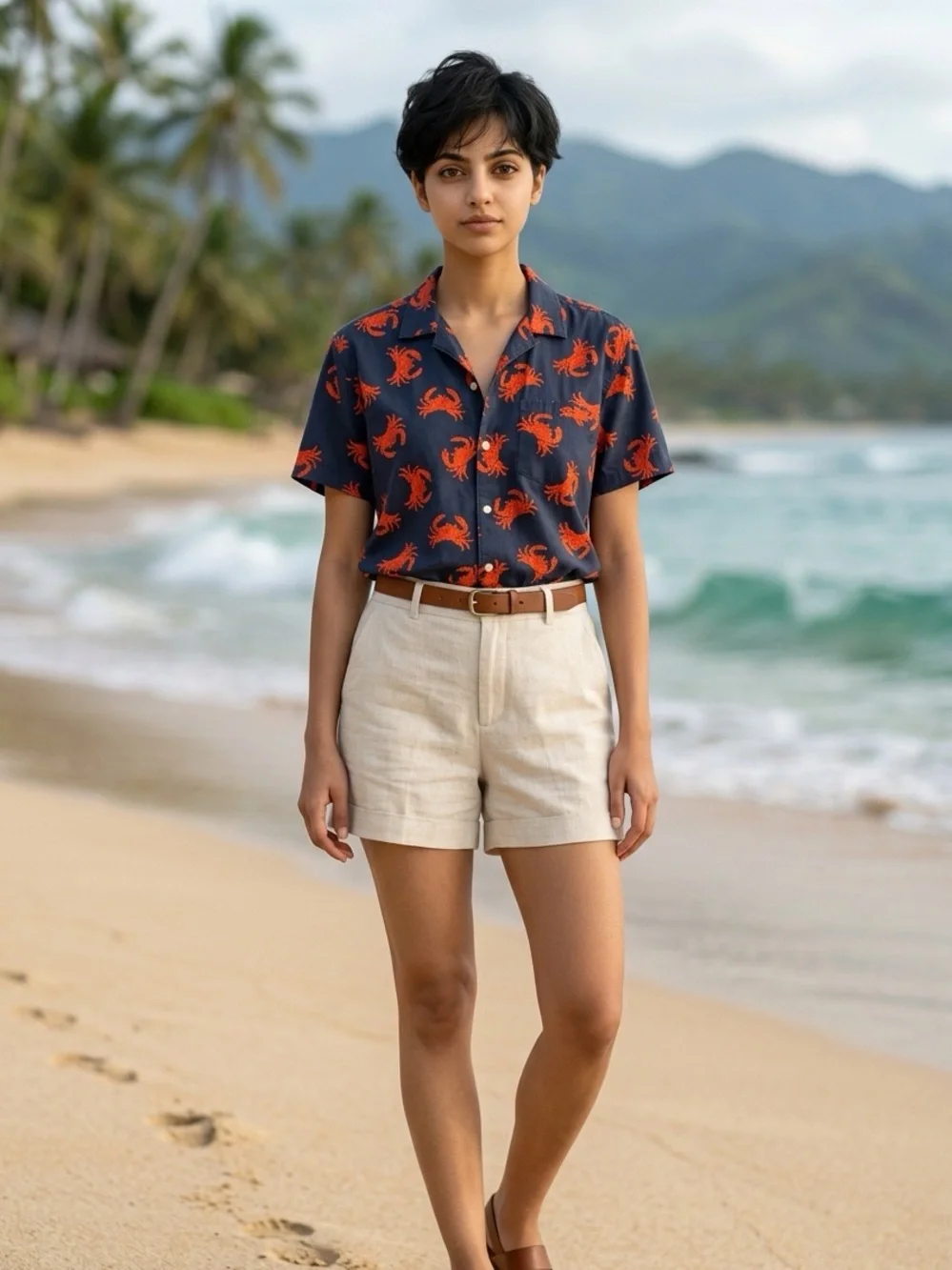 Kid’s GAP Navy Short-Sleeve Button-Down with red Crab Print